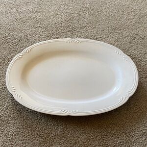 Cream Oval Serving Platter with Subtle Scroll Rim